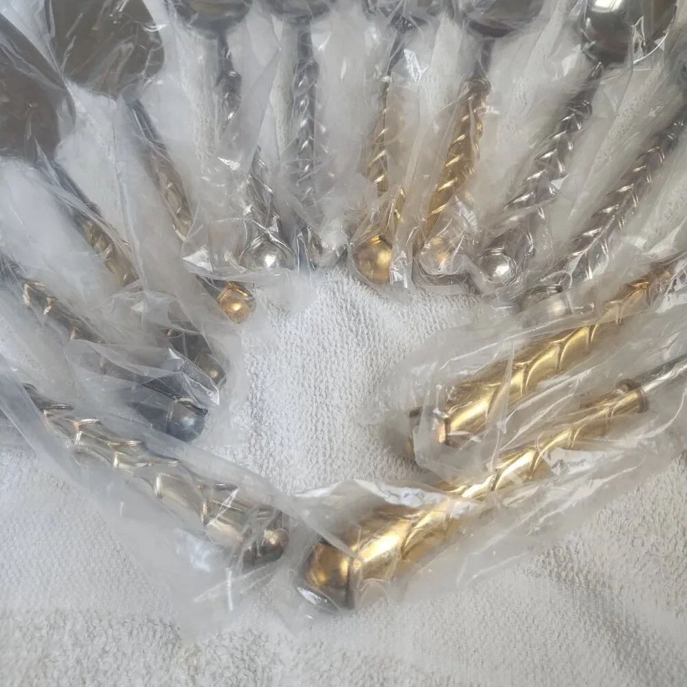 12 PC LOT French Silver Gold Plate Stainless Spoon Salad Cake Hostess Server SET